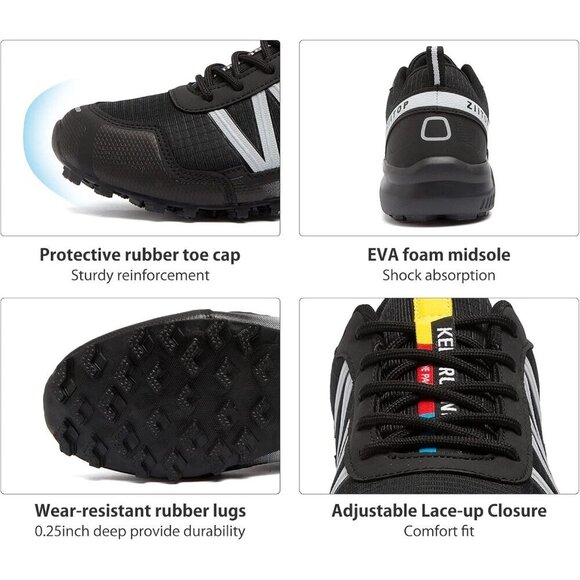 Mens Black White Waterproof Walking Hiking Running Non-Slip All-Terrain Shoes - Picture 2 of 7